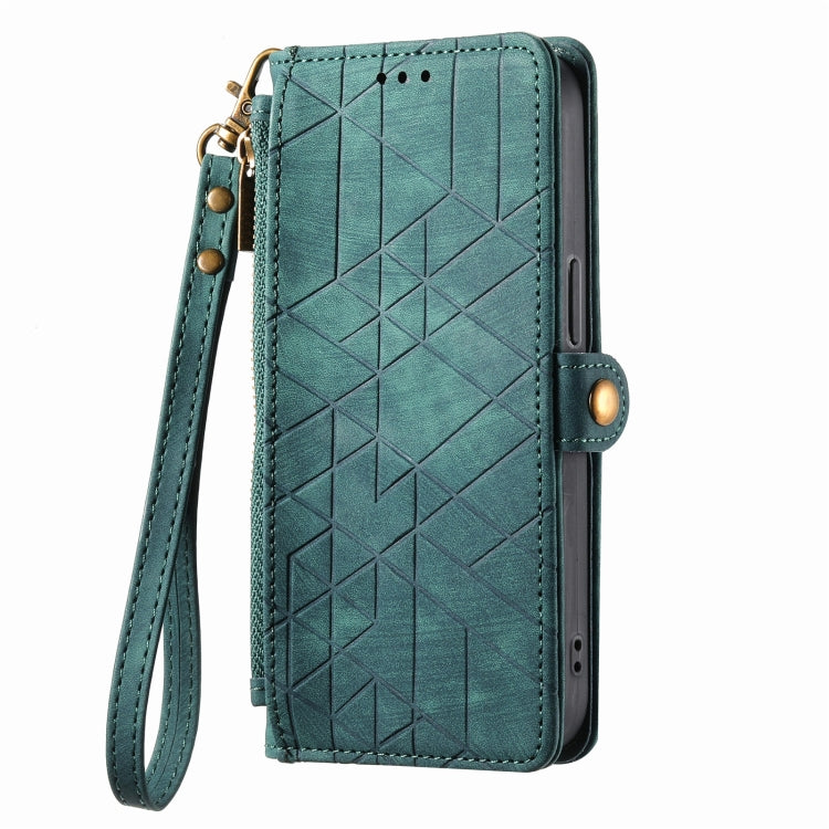 For iPhone 6 / 6s Geometric Zipper Wallet Side Buckle Leather Phone Case(Green) - More iPhone Cases by buy2fix | Online Shopping UK | buy2fix