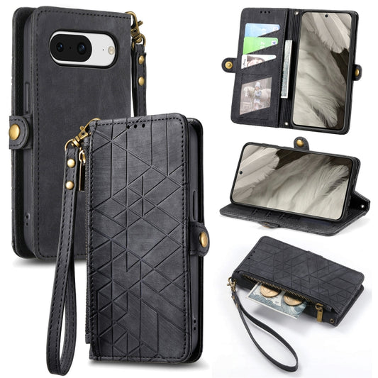 For Google Pixel 8 Geometric Zipper Wallet Side Buckle Leather Phone Case(Black) - Google Cases by buy2fix | Online Shopping UK | buy2fix