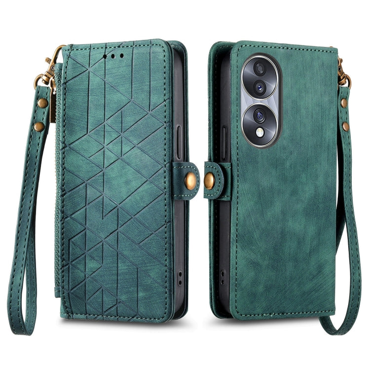 For Honor Magic5 Pro Geometric Zipper Wallet Side Buckle Leather Phone Case(Green) - Honor Cases by buy2fix | Online Shopping UK | buy2fix