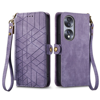 For Honor X8A Geometric Zipper Wallet Side Buckle Leather Phone Case(Purple) - Honor Cases by buy2fix | Online Shopping UK | buy2fix