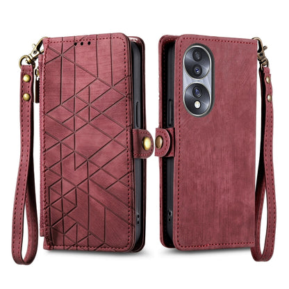 For Honor X7A Geometric Zipper Wallet Side Buckle Leather Phone Case(Red) - Honor Cases by buy2fix | Online Shopping UK | buy2fix