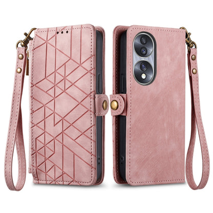 For Honor V40 Geometric Zipper Wallet Side Buckle Leather Phone Case(Pink) - Honor Cases by buy2fix | Online Shopping UK | buy2fix