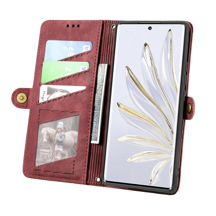 For Honor 50 Pro Geometric Zipper Wallet Side Buckle Leather Phone Case(Red) - Honor Cases by buy2fix | Online Shopping UK | buy2fix