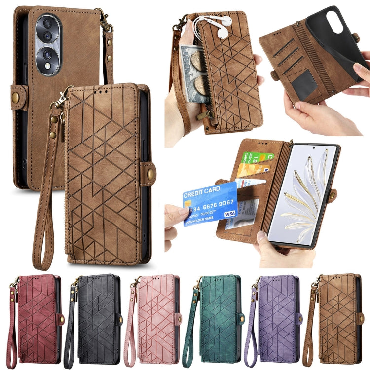 For Honor X9A Geometric Zipper Wallet Side Buckle Leather Phone Case(Black) - Honor Cases by buy2fix | Online Shopping UK | buy2fix