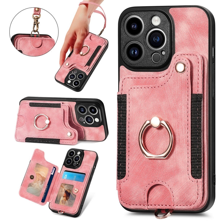 For iPhone 15 Pro Max Retro Skin-feel Ring Multi-card Wallet Phone Case(Pink) - iPhone 15 Pro Max Cases by buy2fix | Online Shopping UK | buy2fix