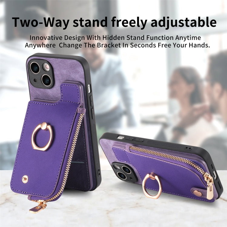 For iPhone 15 Pro Max Cross Leather Ring Vertical Zipper Wallet Back Phone Case(Purple) - iPhone 15 Pro Max Cases by buy2fix | Online Shopping UK | buy2fix