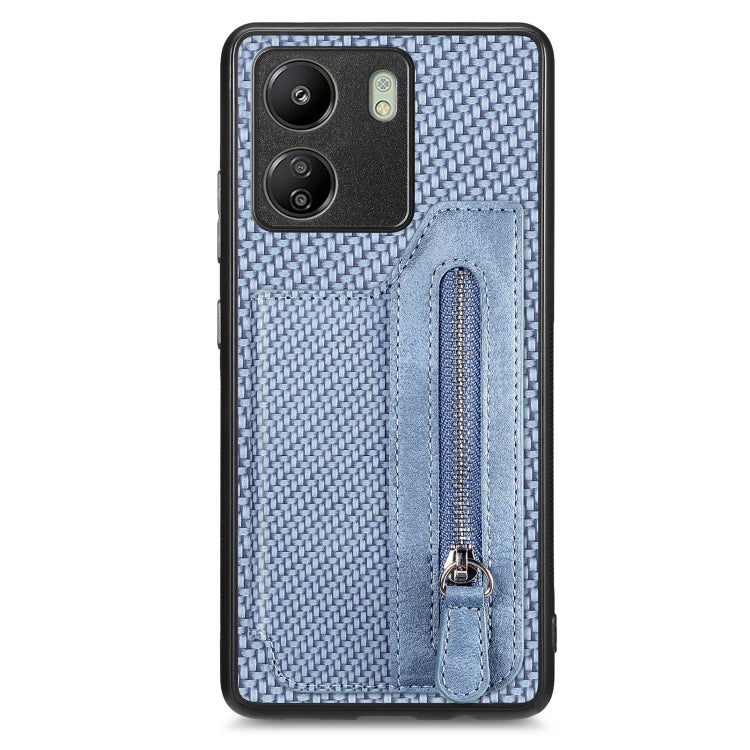 For Xiaomi  Redmi 13C Carbon Fiber Flip Zipper Wallet Phone Case(Blue) - 13C Cases by buy2fix | Online Shopping UK | buy2fix