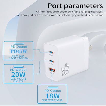 GAN 65W PD45W Dual Type-C+QC3.0 USB Multi Compatible Laptop Adapter UK + US Plug White - Power Supply by buy2fix | Online Shopping UK | buy2fix