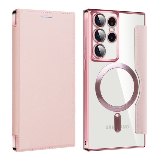 For Samsung Galaxy S22 Ultra 5G MagSafe Magnetic RFID Anti-theft Leather Phone Case(Pink) - Galaxy S22 Ultra 5G Cases by buy2fix | Online Shopping UK | buy2fix