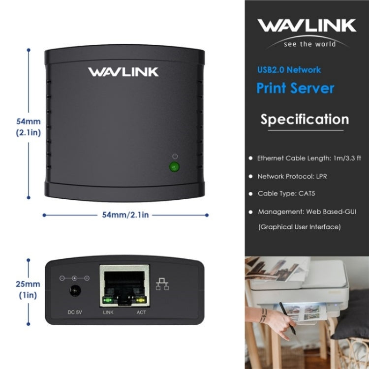 WAVLINK NU72P11 100Mbps Network Print Server USB 2.0 Network Printer Power Adapter(UK Plug) - Printer Accessories by WAVLINK | Online Shopping UK | buy2fix