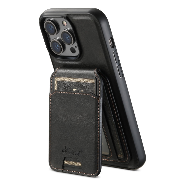 For iPhone 14 Suteni H15 MagSafe Oil Eax Leather Detachable Wallet Back Phone Case(Black) - iPhone 14 Cases by Suteni | Online Shopping UK | buy2fix