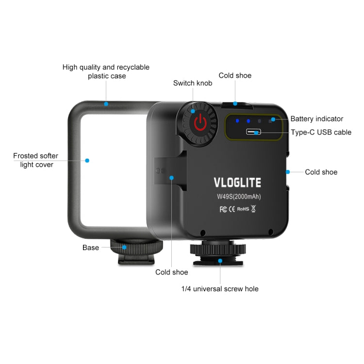 VLOGLITE W49S Adjustable Brightness Mini Beauty Video Light Photography Live Streaming LED Fill Light -  by VLOGLITE | Online Shopping UK | buy2fix