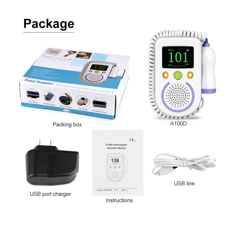 A100D  Digital Fetal Doppler Ultrasound Sound Baby Heartbeat Detector Monitor Rechargeable Prenatal Pocket Fetal Doppler Stethoscope - Heart Rate Monitoring by buy2fix | Online Shopping UK | buy2fix