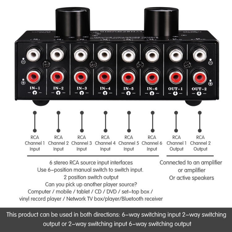 B026 6 Input 2 Output Or 2 Input 6 Output Audio Signal Source Selection Switcher RCA Port -  by buy2fix | Online Shopping UK | buy2fix