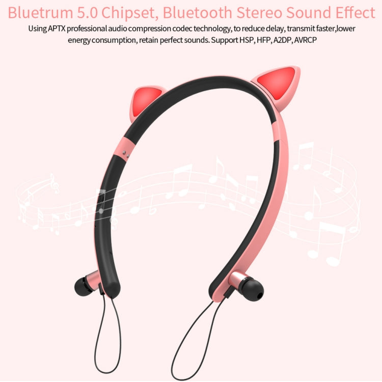 ZW29 Cat Ear Stereo Sound HIFI Fashion Outdoor Portable Sports Wireless  Bluetooth Headset with Mic & LED Light Glowing(Blue) - Neck-mounted Earphone by buy2fix | Online Shopping UK | buy2fix