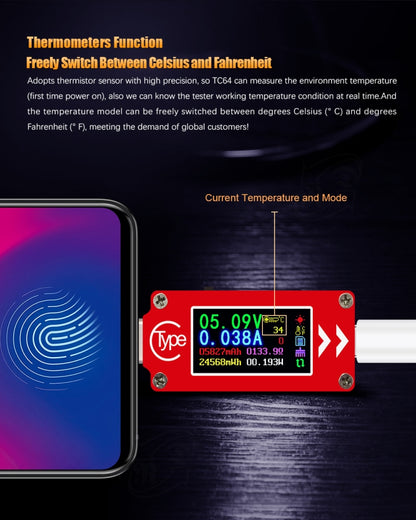 TC64 Color Ccreen PD Fast Charge Detection Type-C Voltage Current Meter Tester - Consumer Electronics by buy2fix | Online Shopping UK | buy2fix