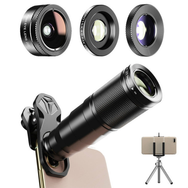 APEXEL APL-22X105 4 in 1 Metal 22X Telephoto + Fisheye + Wide Angle + Macro Starlight Polarization Universal External Mobile Phone Lens Set - Macro & Wide-angle by APEXEL | Online Shopping UK | buy2fix