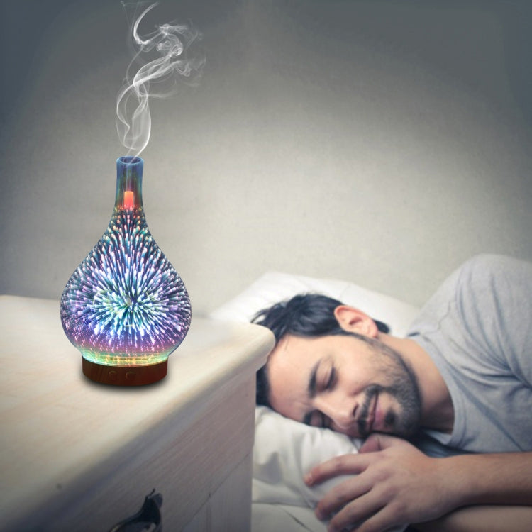 STB-XB10 3D Fireworks 7 Colors LED Night Light Air Humidifier Aroma Essential Oil Diffuser Mist Maker, Plug Type:US Plug(Dark Wood Grain) - Home & Garden by buy2fix | Online Shopping UK | buy2fix