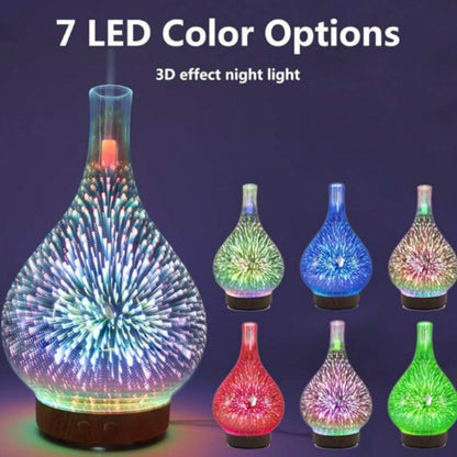 STB-XB10 3D Fireworks 7 Colors LED Night Light Air Humidifier Aroma Essential Oil Diffuser Mist Maker, Plug Type:UK Plug(Light Wood Grain) - Home & Garden by buy2fix | Online Shopping UK | buy2fix