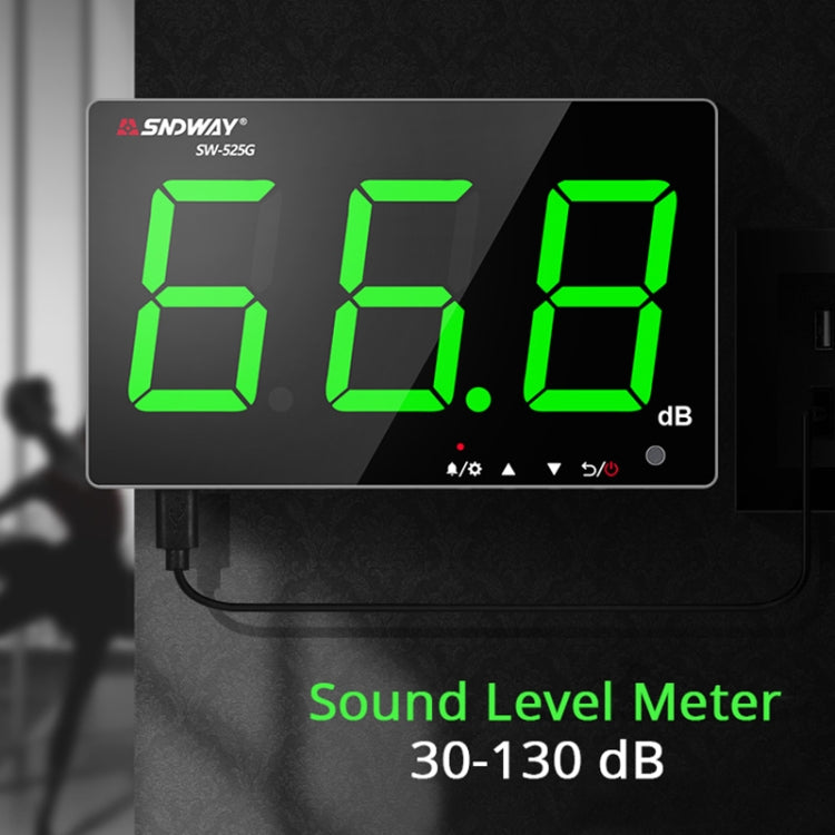 SNDWAY Wall-mounted 30~130dB Large Screen Digital Display Noise Decibel Monitoring Testers, Specification:SW525G with Storage + USB Green - Light & Sound Meter by SNDWAY | Online Shopping UK | buy2fix