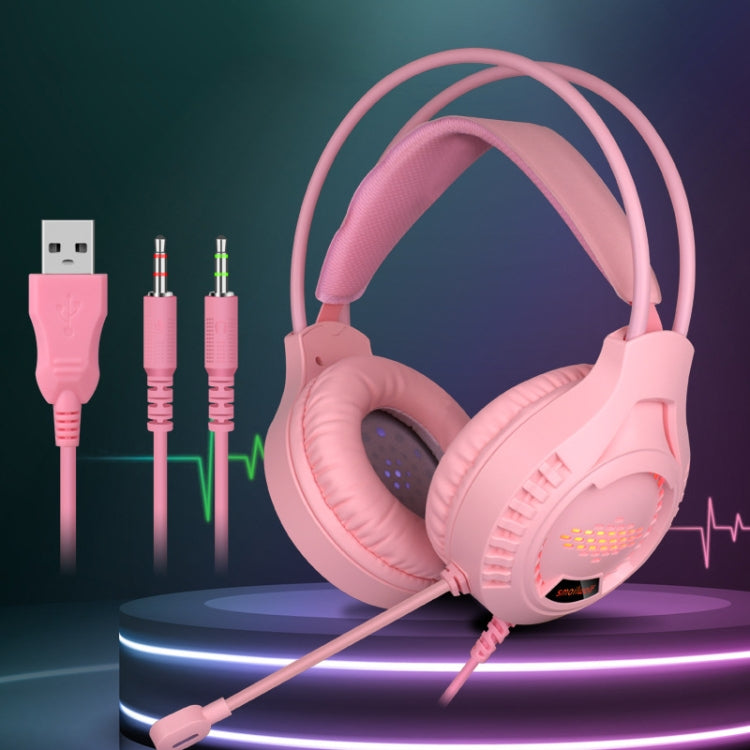 Smailwolf AK3 3.5mm Double Plug Version Game Wired Luminous Desktop Computer Headset(Pink) - Multimedia Headset by AK3 | Online Shopping UK | buy2fix