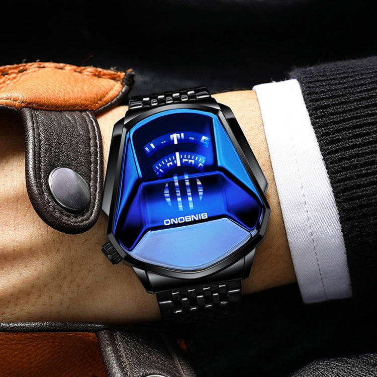 BINBOND Locomotive Concept Watch Men Live Black Technology Watch(Black Net Belt-Black Steel-Blue Face) - Metal Strap Watches by BINBOND | Online Shopping UK | buy2fix