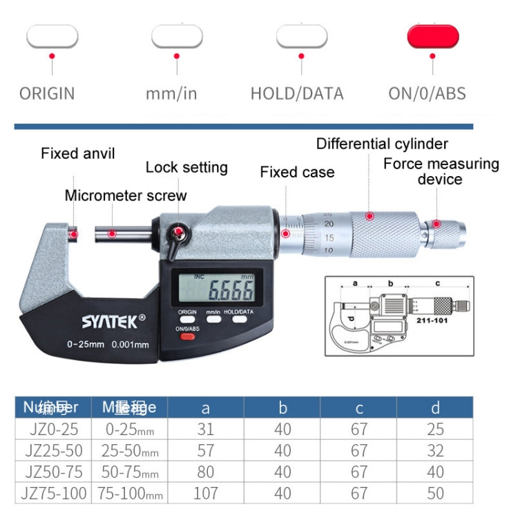 Digital Display Outer Diameter Micrometer 0.001mm High Precision Electronic Spiral Micrometer Thickness Gauge, Model:50-75mm - Consumer Electronics by buy2fix | Online Shopping UK | buy2fix