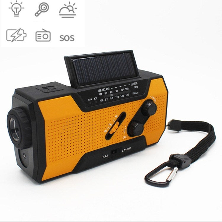 Multifunctional Hand Crank Solar Power LED Flashlight Full Band FM Radio Desk Lamp Alarm, Style:US Version NOAA(Orange) - Consumer Electronics by buy2fix | Online Shopping UK | buy2fix