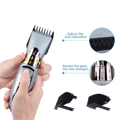 Waterproof Electric Hair Clipper Rechargeable Hair Trimmer Hair Cutting Machine Haircut Beard Trimer, EU Plug(Grey) - Hair Trimmer by buy2fix | Online Shopping UK | buy2fix