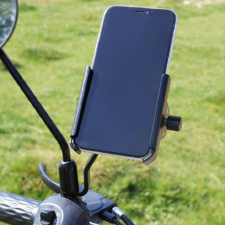 CYCLINGBOX Aluminum Alloy Mobile Phone Holder Bicycle Riding Takeaway Rotatable Metal Mobile Phone Bracket, Style:Rearview Mirror Installation(Black) - Holders by CYCLINGBOX | Online Shopping UK | buy2fix