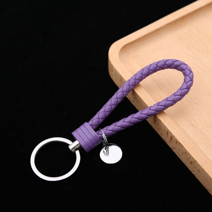 100 PCS Woven Leather Cord Keychain Car Pendant Leather Key Ring Baotou With Small Round Piece(Deep Purple) - Key Rings by buy2fix | Online Shopping UK | buy2fix