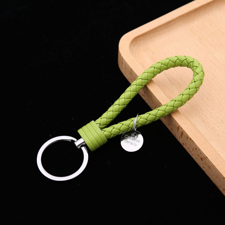 100 PCS Woven Leather Cord Keychain Car Pendant Leather Key Ring Baotou With Small Round Piece(Light Green) - Key Rings by buy2fix | Online Shopping UK | buy2fix