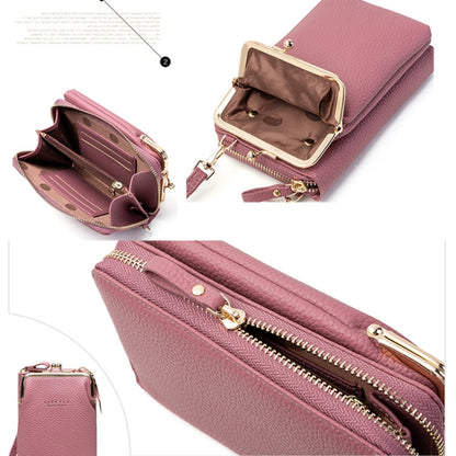 H2107 Ladies Mobile Phone Bag Shoulder Messenger Bag Pebbled Zipper Wallet(Gray) - Home & Garden by buy2fix | Online Shopping UK | buy2fix