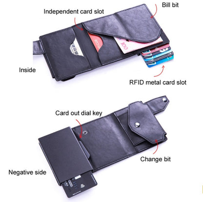 Anti-Theft Aluminum Alloy Coin Purse RFID Anti-Degaussing Automatic Pop-Up PU Bank Card Bag(Mad Horse Blue) - Antimagnetic RFID Package by buy2fix | Online Shopping UK | buy2fix
