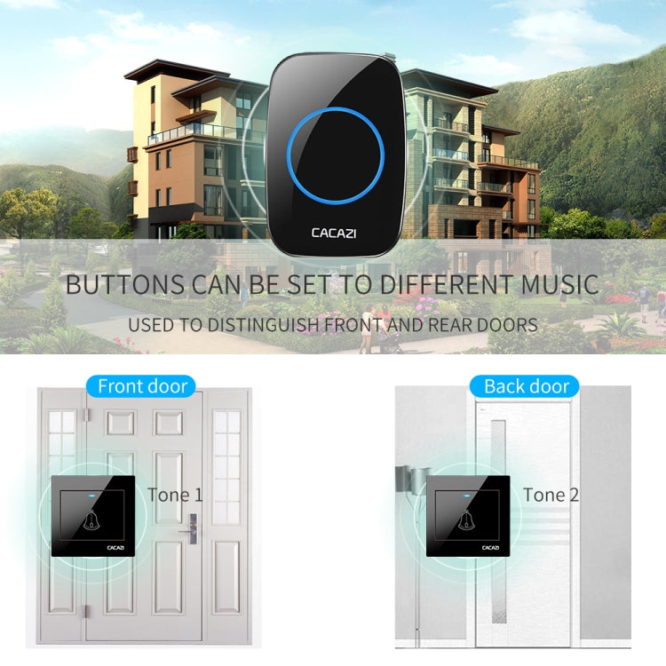 CACAZI H10 1 For 1 Wireless Smart Doorbell without Battery, Plug:EU Plug(Black) - Wireless Doorbell by CACAZI | Online Shopping UK | buy2fix