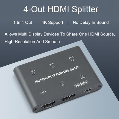 Waveshare 23738 4K HDMI Splitter, 1 In 4 Out, Share One HDMI Source - Splitter by Waveshare | Online Shopping UK | buy2fix