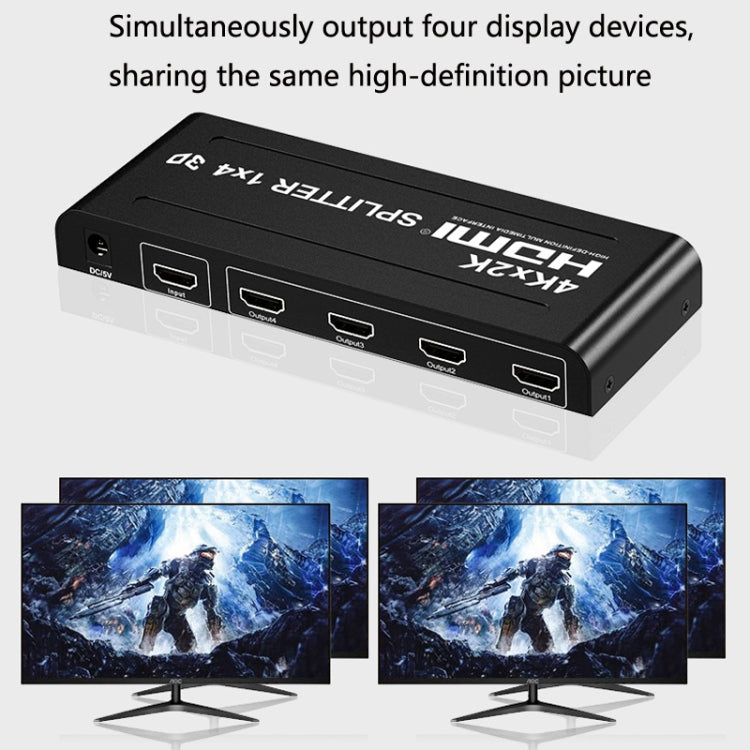 HW-4K104D 1 to 4 4K X 2K Video High-Definition On-Screen HDMI Splitter(EU Plug) - Splitter by buy2fix | Online Shopping UK | buy2fix