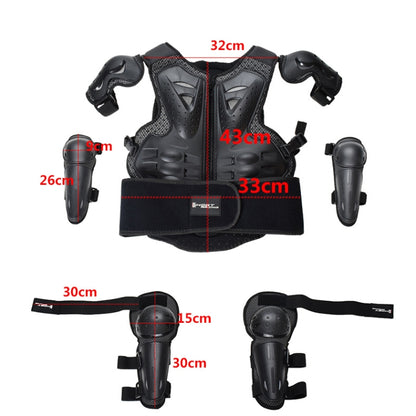 GHOST RACING Motorcycle Protective Gear Children Safety Riding Sport Vest + Knee Pads + Elbow Pads Protective Suit(Black) - In Car by GHOST RACING | Online Shopping UK | buy2fix