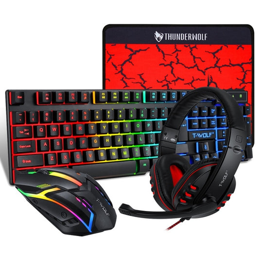T-WOLF TF-800 4 in 1 Gaming Luminous Keyboard Mouse Headset Set(English Version) - Wired Keyboard by T-WOLF | Online Shopping UK | buy2fix