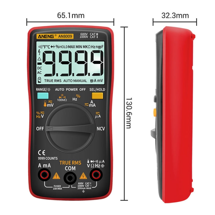 ANENG AN8009 NVC Digital Display Multimeter, Specification: Standard(Red) - Current & Voltage Tester by ANENG | Online Shopping UK | buy2fix