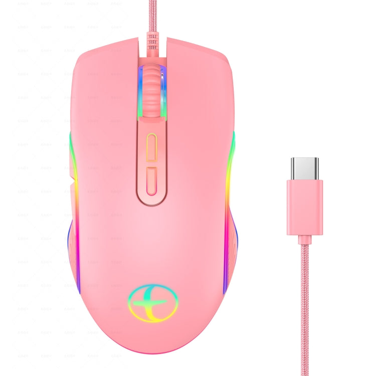 E32  7 Keys 3200 DPI Pink Girls RGB Glowing Wired Mouse Gaming Mouse, Interface: Type-C - Wired Mice by buy2fix | Online Shopping UK | buy2fix