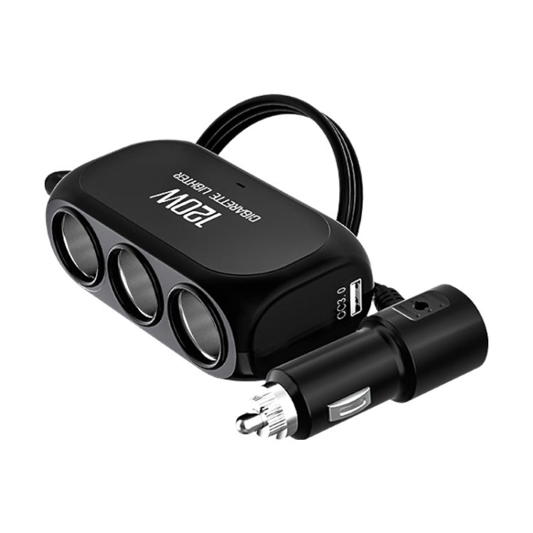 2 PCS Dual USB + Type-C / USB-C 3 Hole Cigarette Lighter Car Charger, Style: Standar Version(Black) - In Car by buy2fix | Online Shopping UK | buy2fix