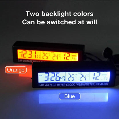 Car Inside And Outside Dual Temperature+Clock+Voltage LED Electronic Display(Orange+Blue) - In Car by buy2fix | Online Shopping UK | buy2fix