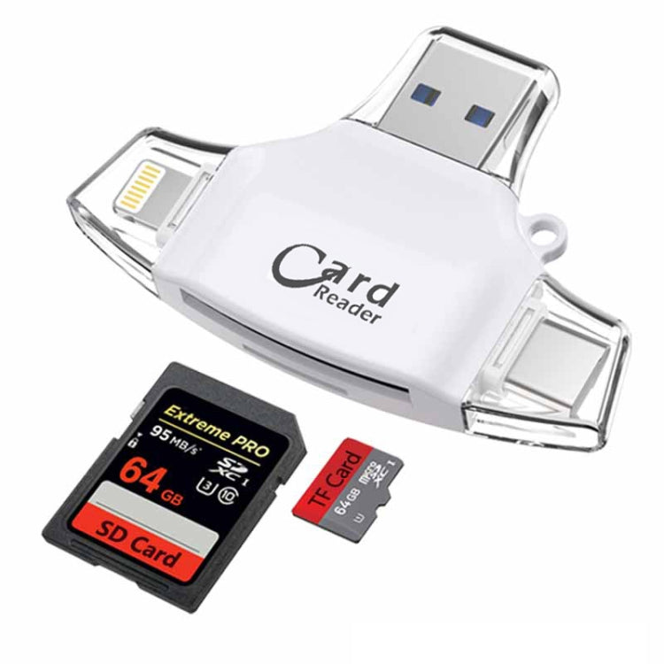 USB 2.0+8Pin +Type-C+Micro USB  4 In 1 Card Reader Supports Reading SD&TF Car(White) -  by null | Online Shopping UK | buy2fix