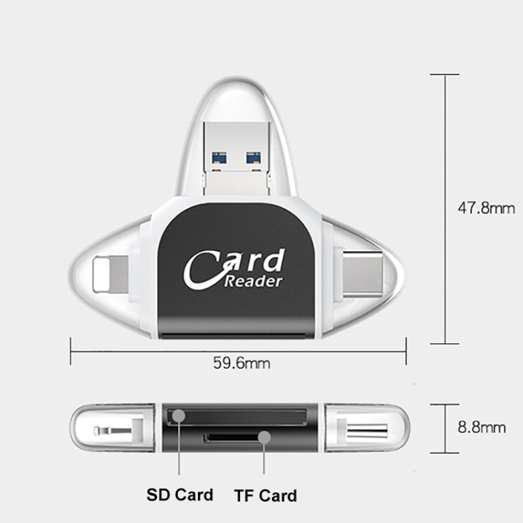 R015 USB2.0 & Micro USB+8Pin+Type-C 4 In 1 Card Reader Supports SD/TF Card(Rose Gold) -  by buy2fix | Online Shopping UK | buy2fix