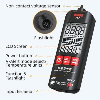 BSIDE A1 Dual Mode Smart Handheld High Precision Detection Electrician Voltage Multimeter Without Battery(Black) - Consumer Electronics by BSIDE | Online Shopping UK | buy2fix