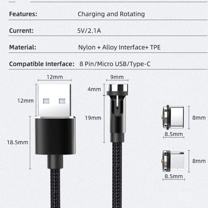 CC56 8 Pin + Type-C/USB-C + Micro USB Magnetic Interface Dust Plug Rotating Data Charging Cable, Cbale Length: 1m(Black) -  by buy2fix | Online Shopping UK | buy2fix