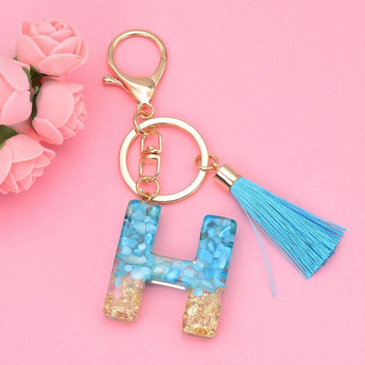 2 PCS English Alphabet Epoxy Tassel Keychain Bag Pendant(H) - In Car by buy2fix | Online Shopping UK | buy2fix