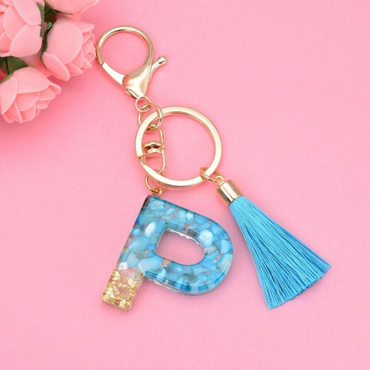 2 PCS English Alphabet Epoxy Tassel Keychain Bag Pendant(P) - In Car by buy2fix | Online Shopping UK | buy2fix