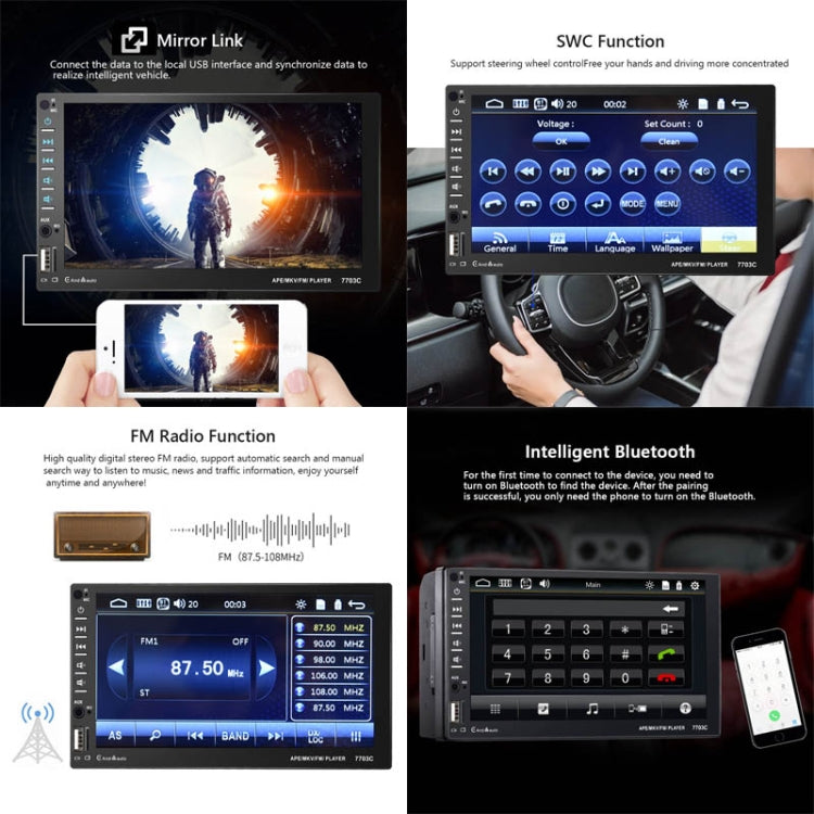 7703C 7 inch Car Double Butt Universal MP5 Bluetooth Player, Style: Standard+8 Light Camera - In Car by buy2fix | Online Shopping UK | buy2fix